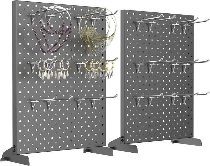 WALMANN Metal Tabletop Pegboard Display Stand for Craft Shows, 12" x 16" Countertop Peg Board with Hooks for Jewelry & Accessories (Black, 2-Pack) - Image 1